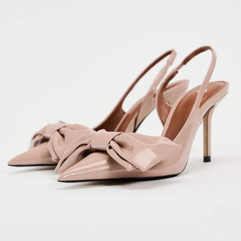 Elegant Nude Slingback Heels with Bow
